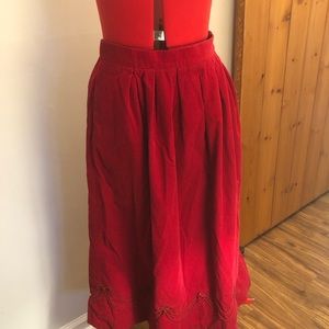 Susan Bristol New Traditions red 100% cotton embroidered skirt.